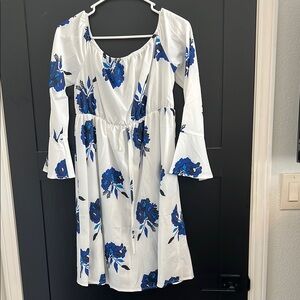Floral White and Blue Dress